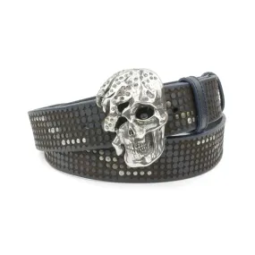 Clyde Navy Studded Crystal Skull Belt