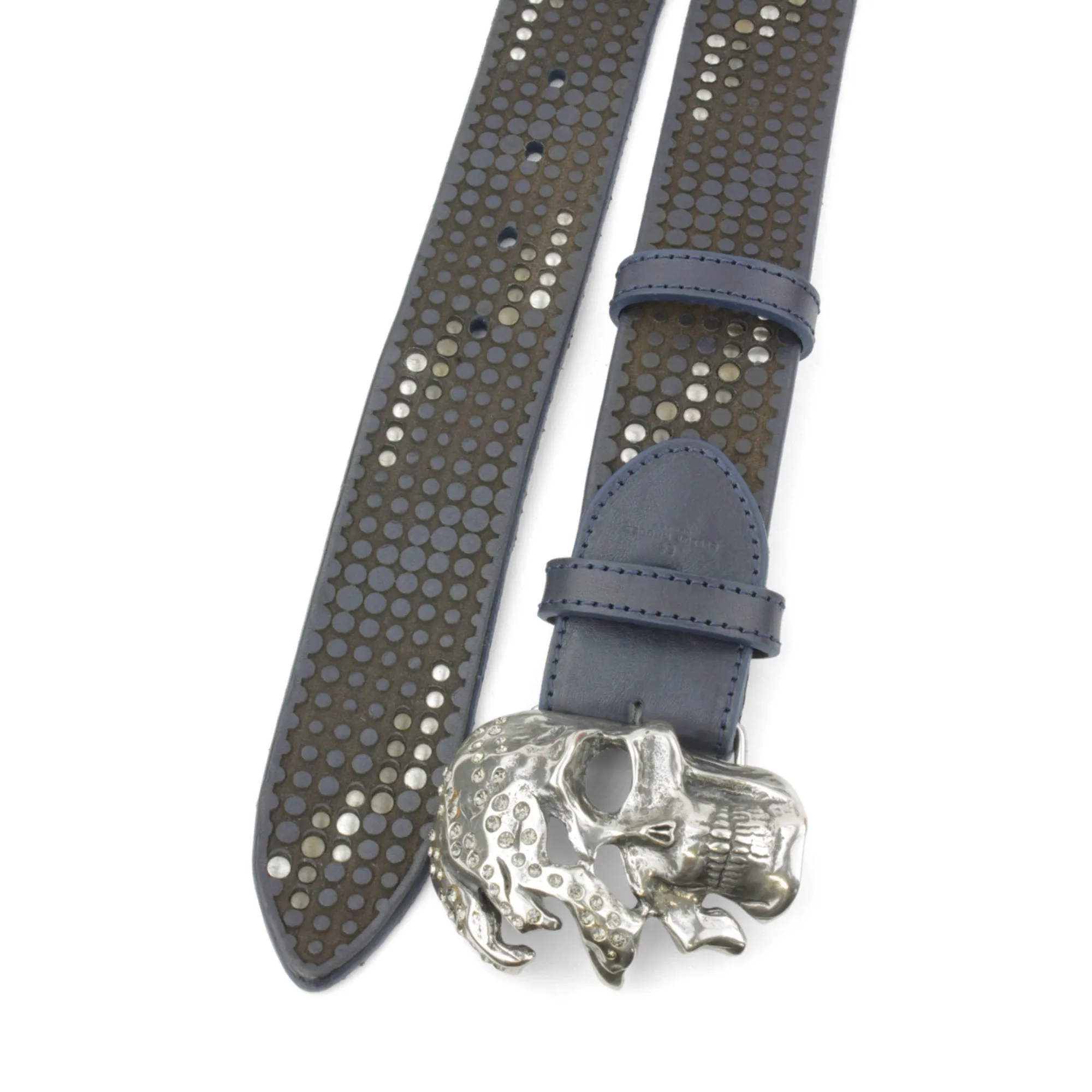 Clyde Navy Studded Crystal Skull Belt