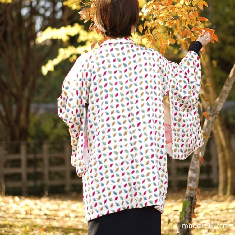 Colorful cute pattern on white haori