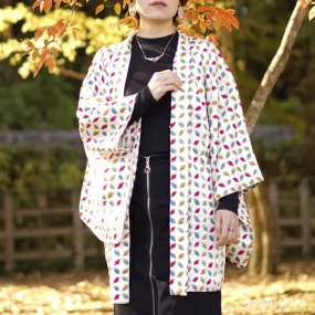 Colorful cute pattern on white haori