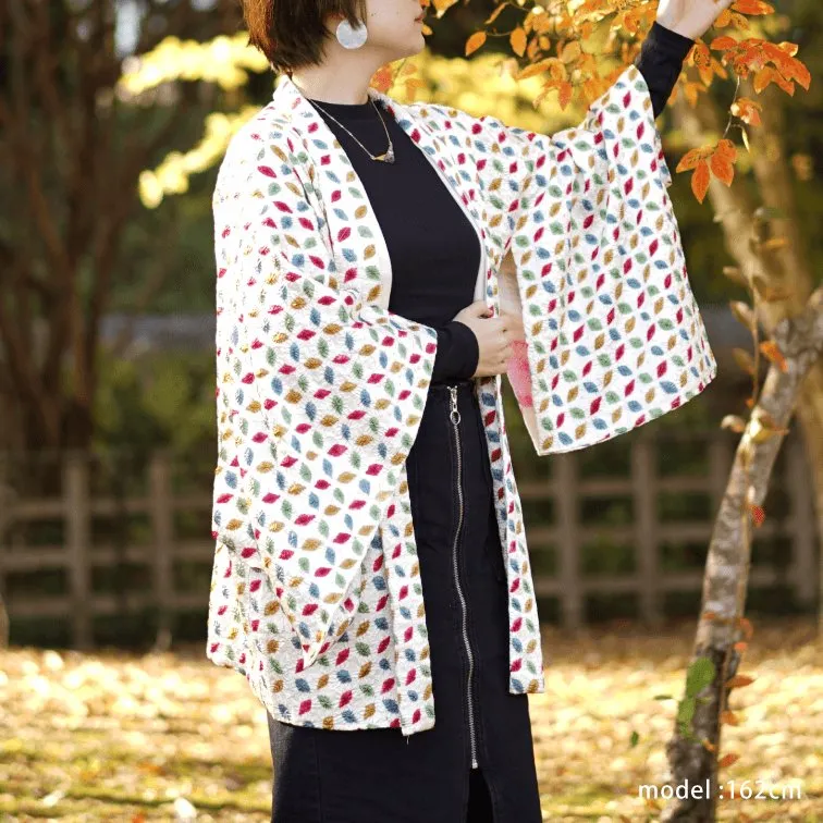 Colorful cute pattern on white haori