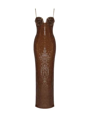 Cordelia Sequin Maxi Dress in Brown