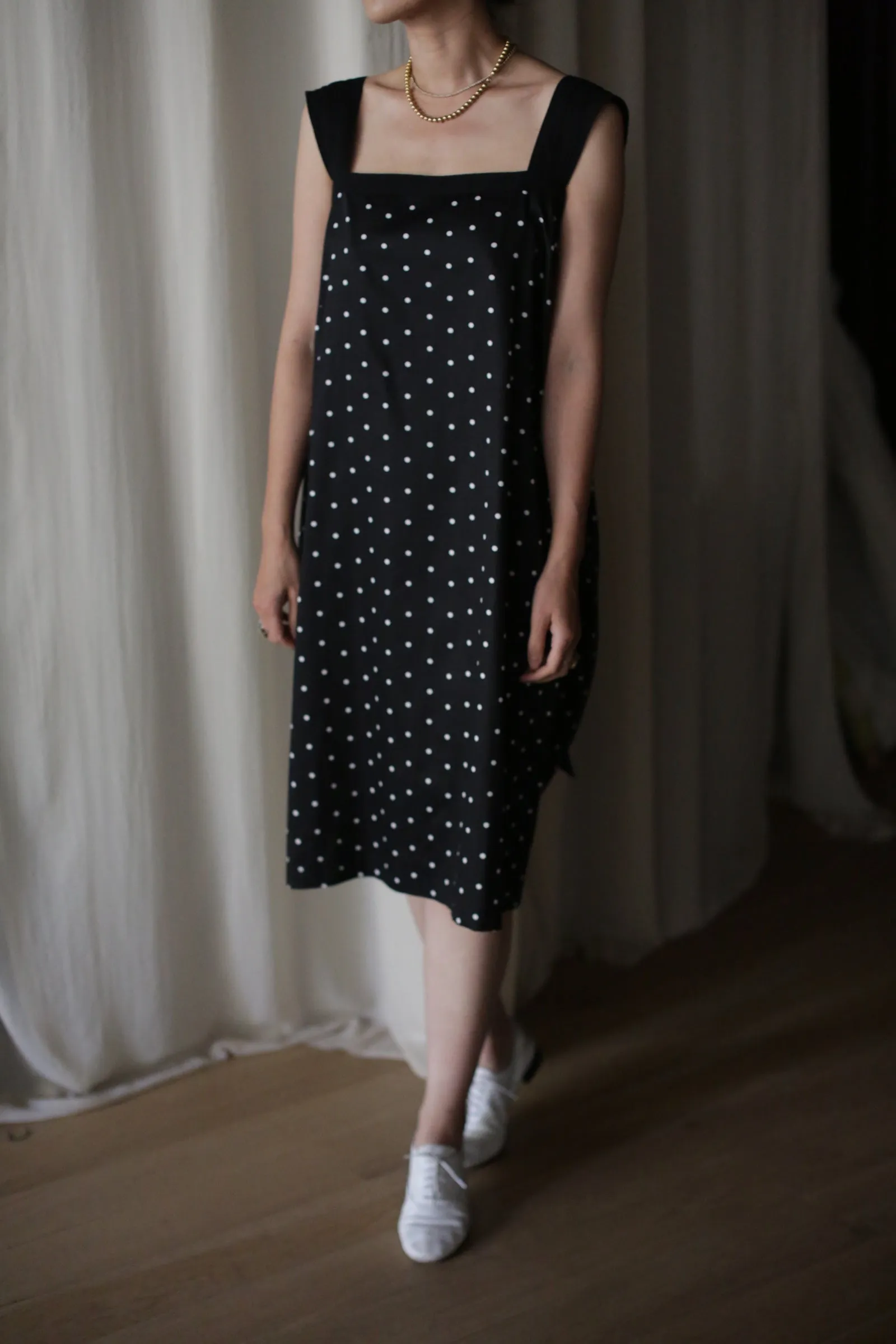 Cotton Peony Dress | B/W Polkadot