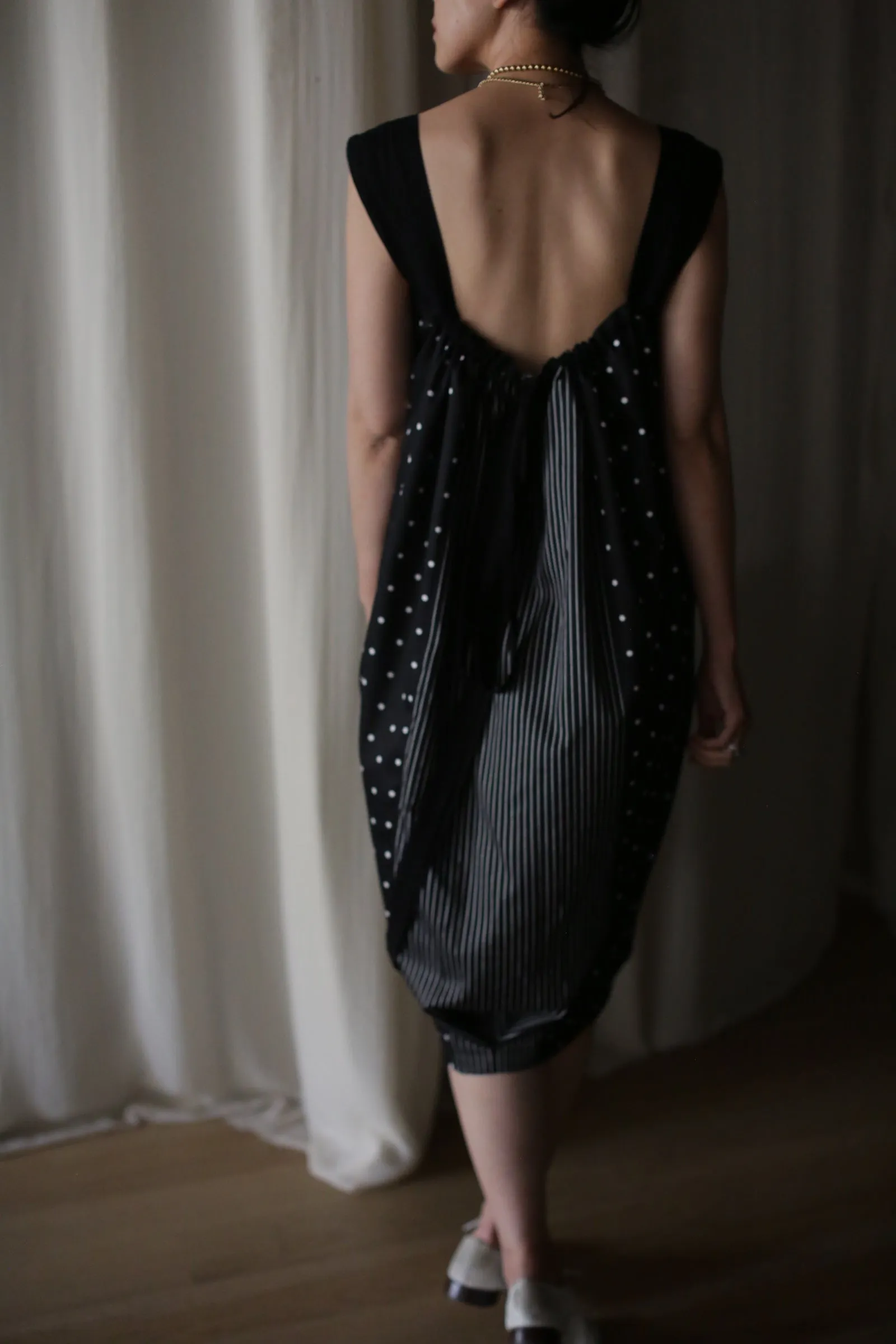 Cotton Peony Dress | B/W Polkadot