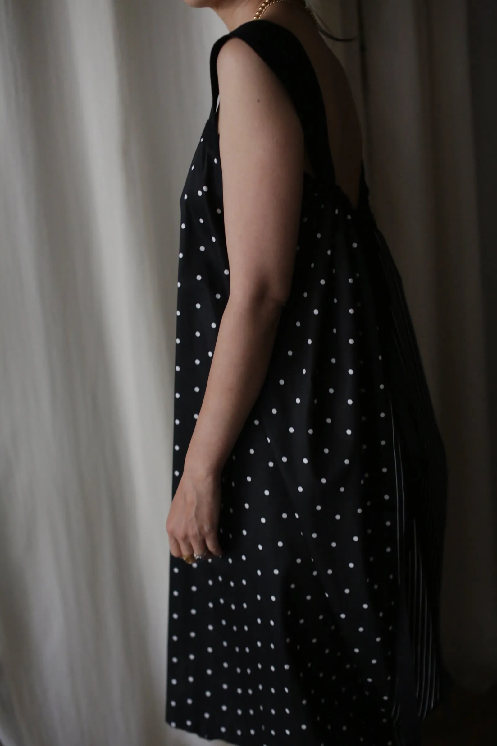 Cotton Peony Dress | B/W Polkadot