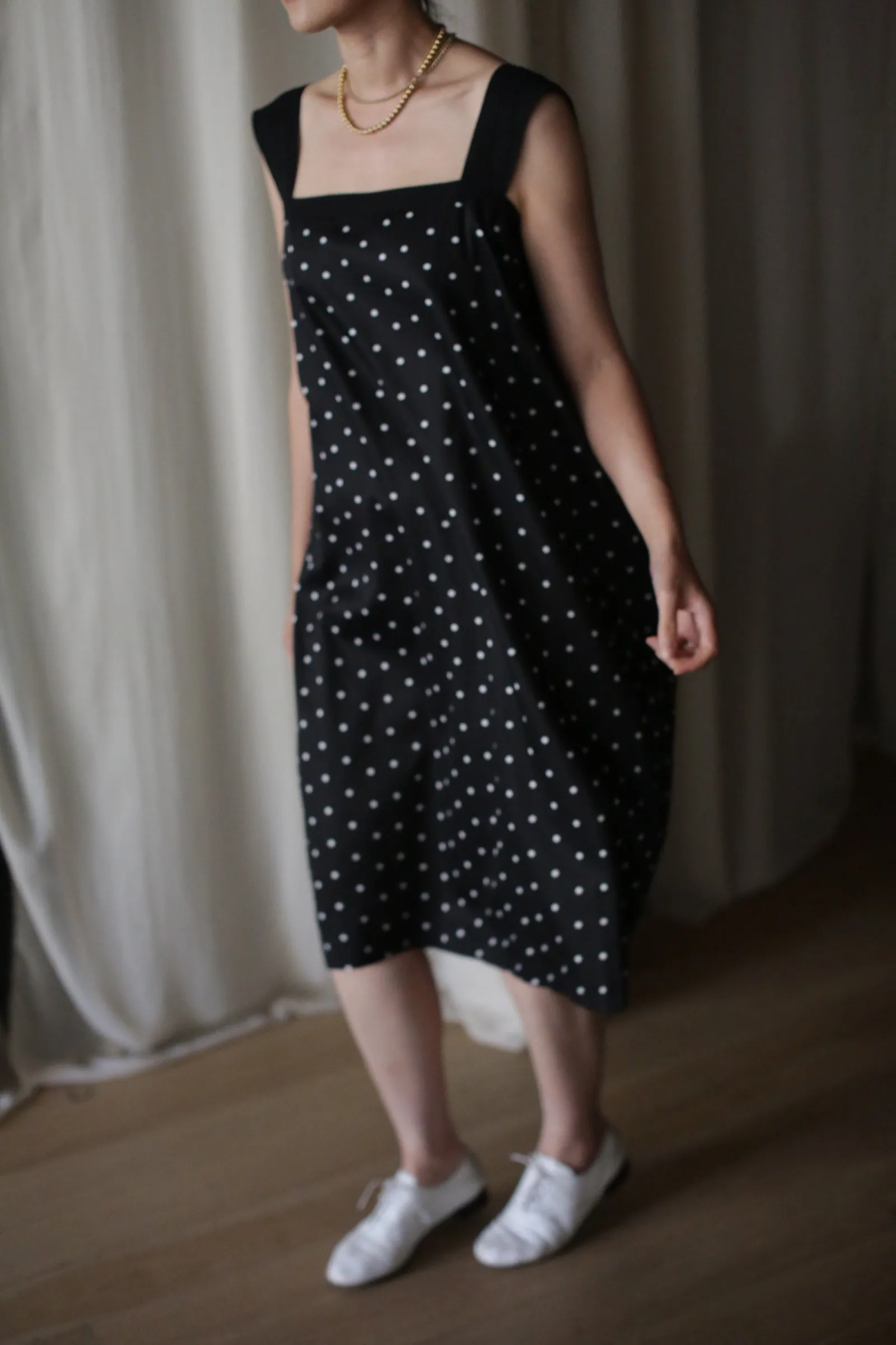 Cotton Peony Dress | B/W Polkadot