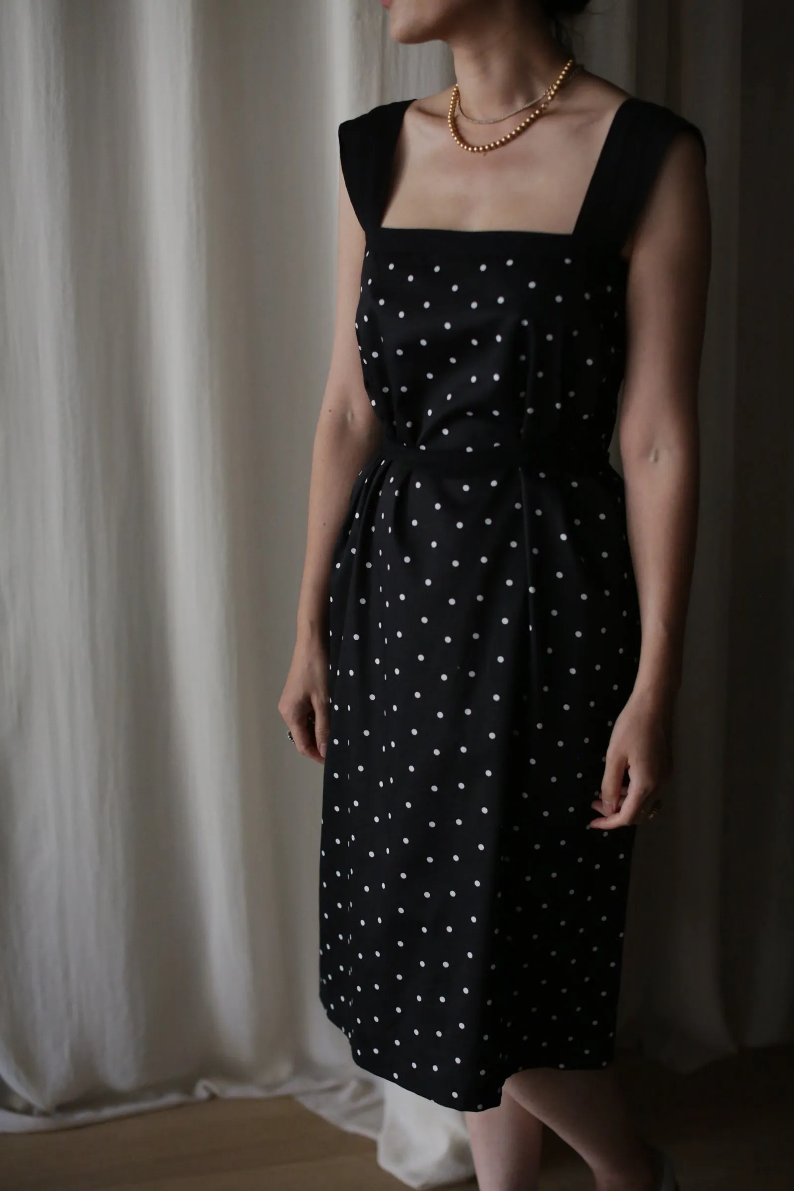 Cotton Peony Dress | B/W Polkadot