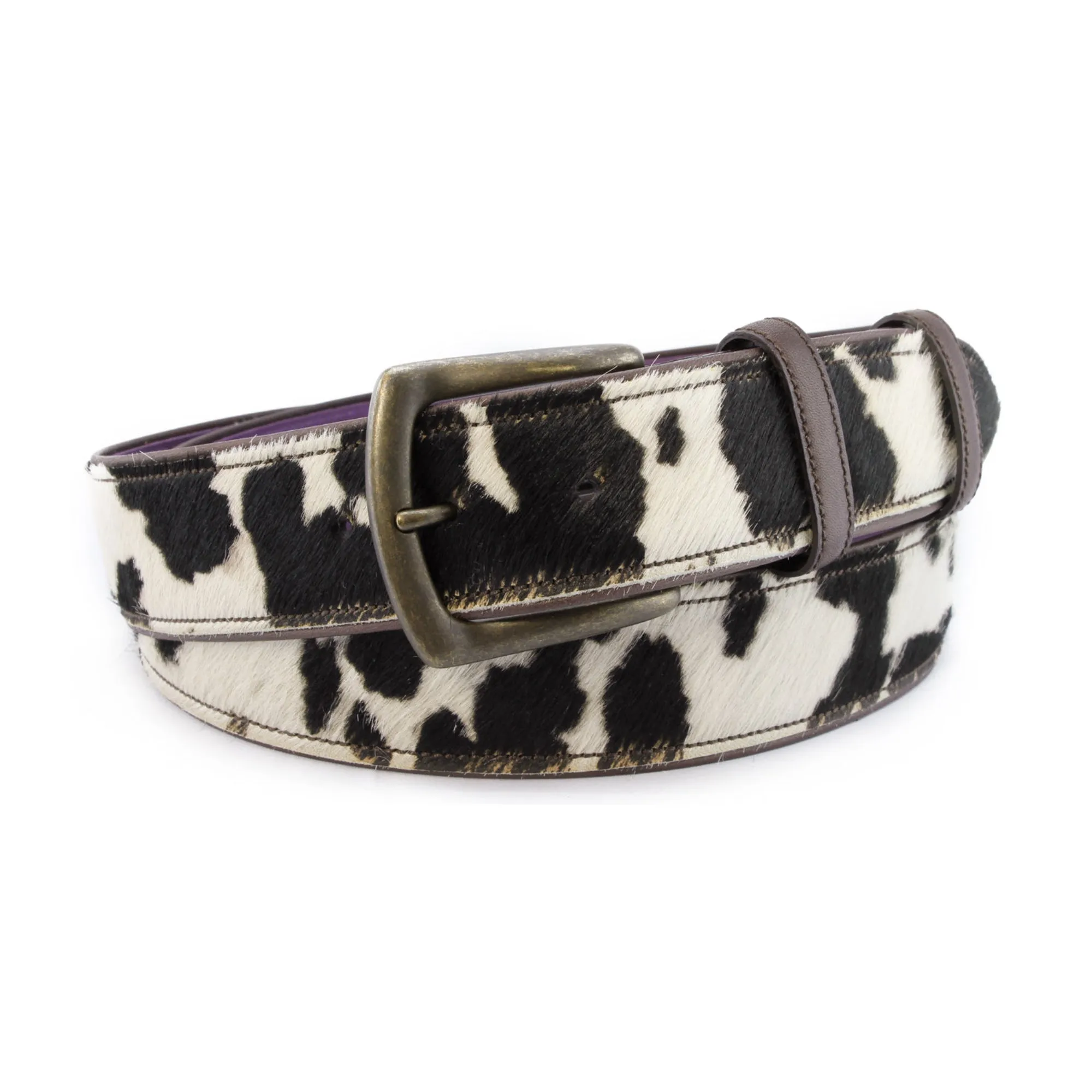 Cream brown mix cowhide belt