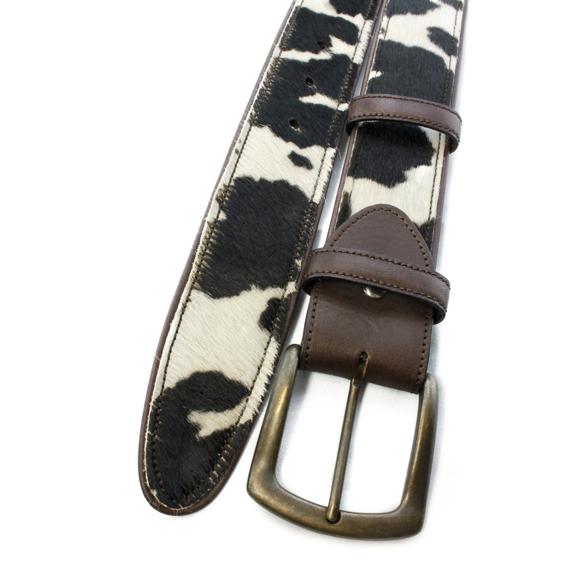 Cream brown mix cowhide belt
