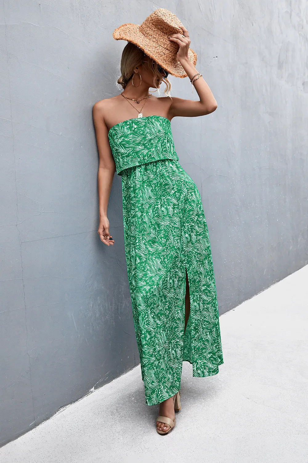 Delicate Floral Strapless Resort Maxi Dress
