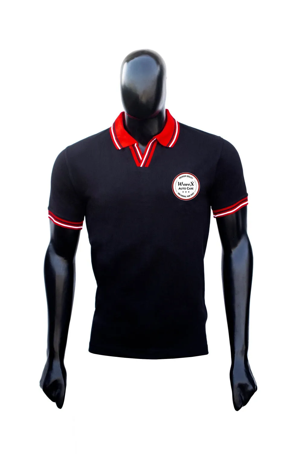 Detailing Merchandise Combo 1- WaveX Red and Black Collar T-Shirt   WaveX Detailing Apron   WaveX Detailing Cap