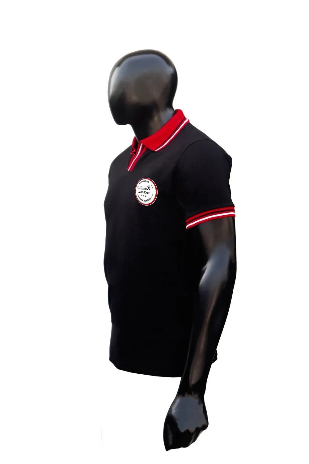 Detailing Merchandise Combo 1- WaveX Red and Black Collar T-Shirt   WaveX Detailing Apron   WaveX Detailing Cap