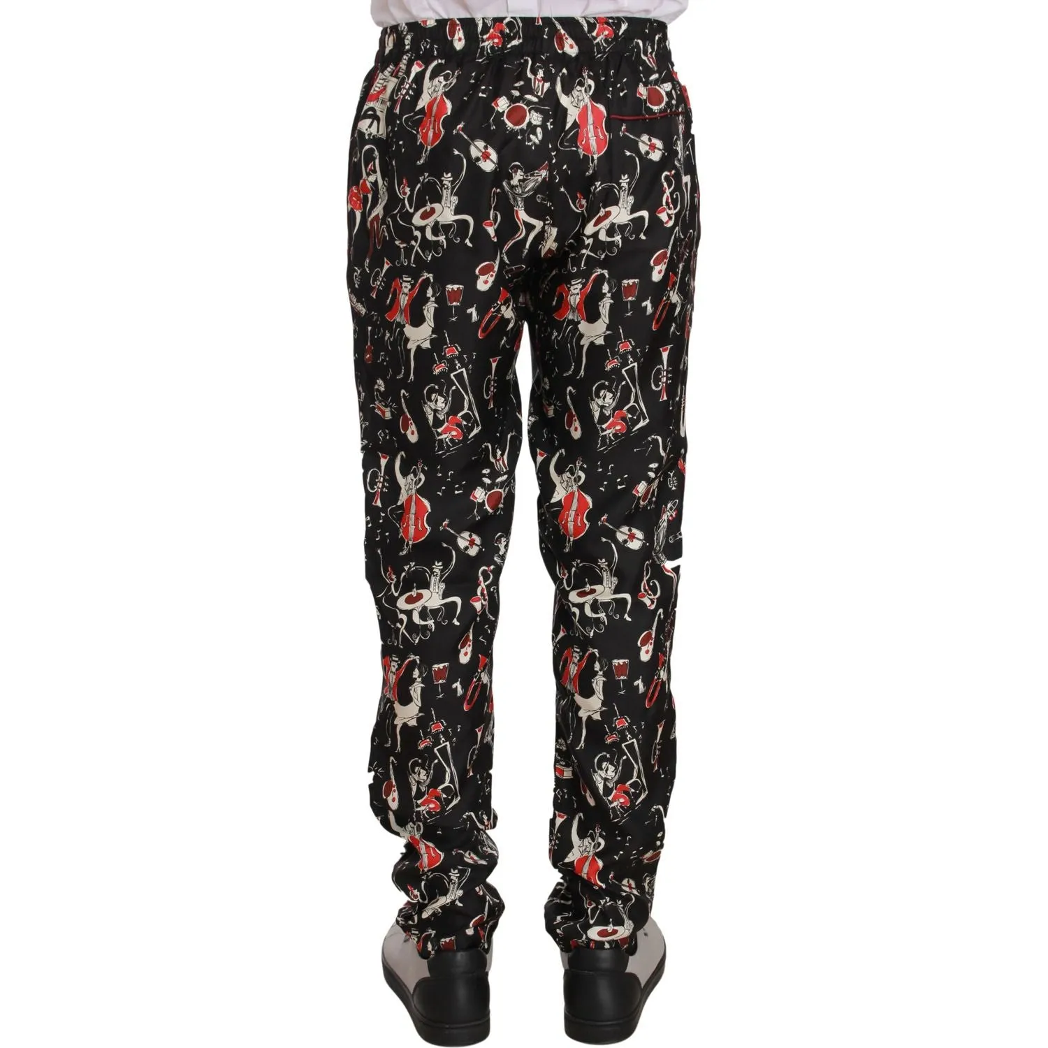 Dolce & Gabbana Elegant Black Silk Lounge Pants with Red Print