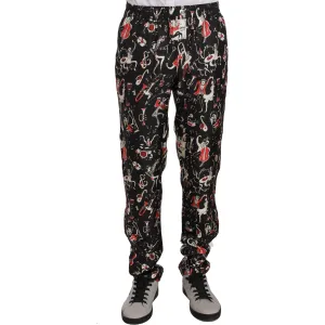 Dolce & Gabbana Elegant Black Silk Lounge Pants with Red Print