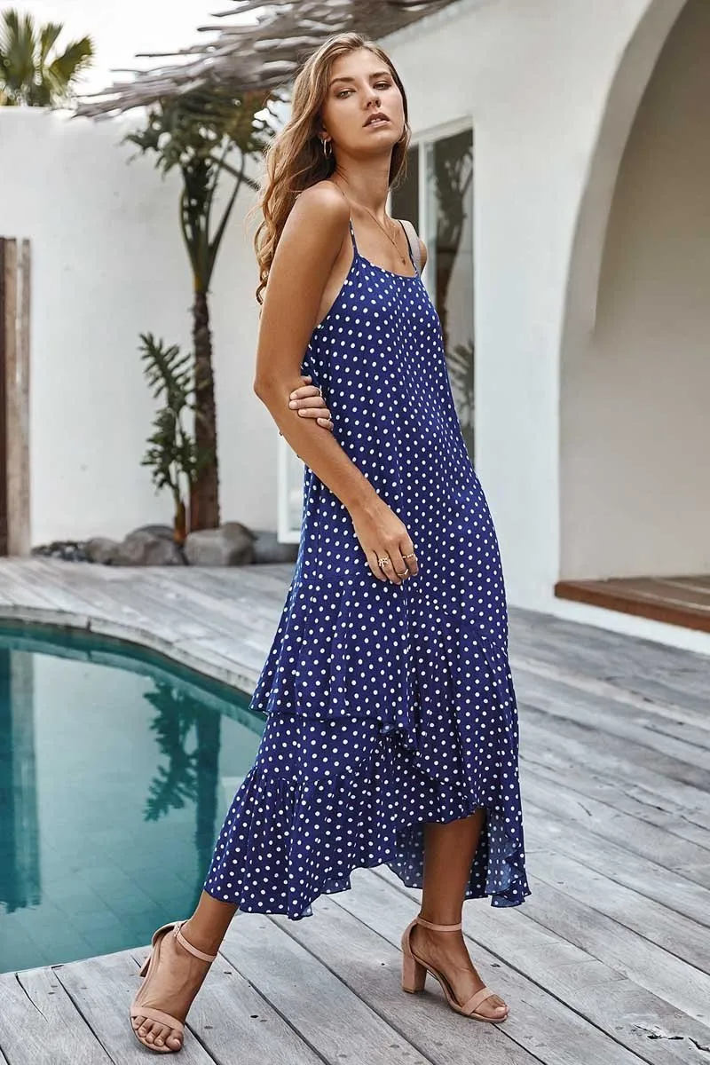 Dunnmall Sexy Sling Flounce Maxi Dress