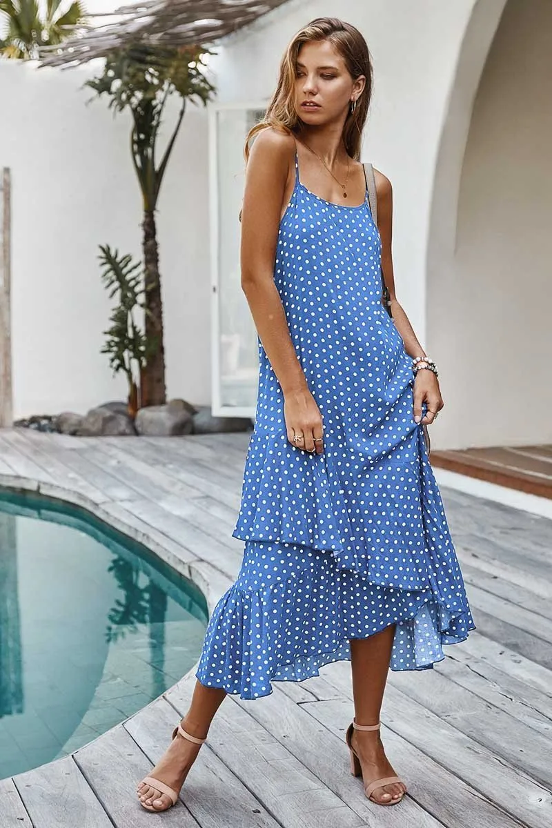 Dunnmall Sexy Sling Flounce Maxi Dress