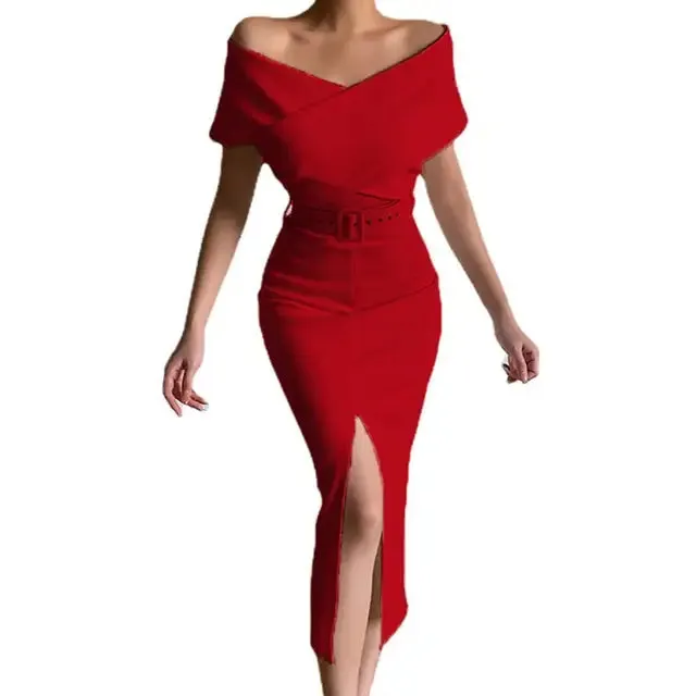 Elegant Off Shoulder Mid-Calf Dress