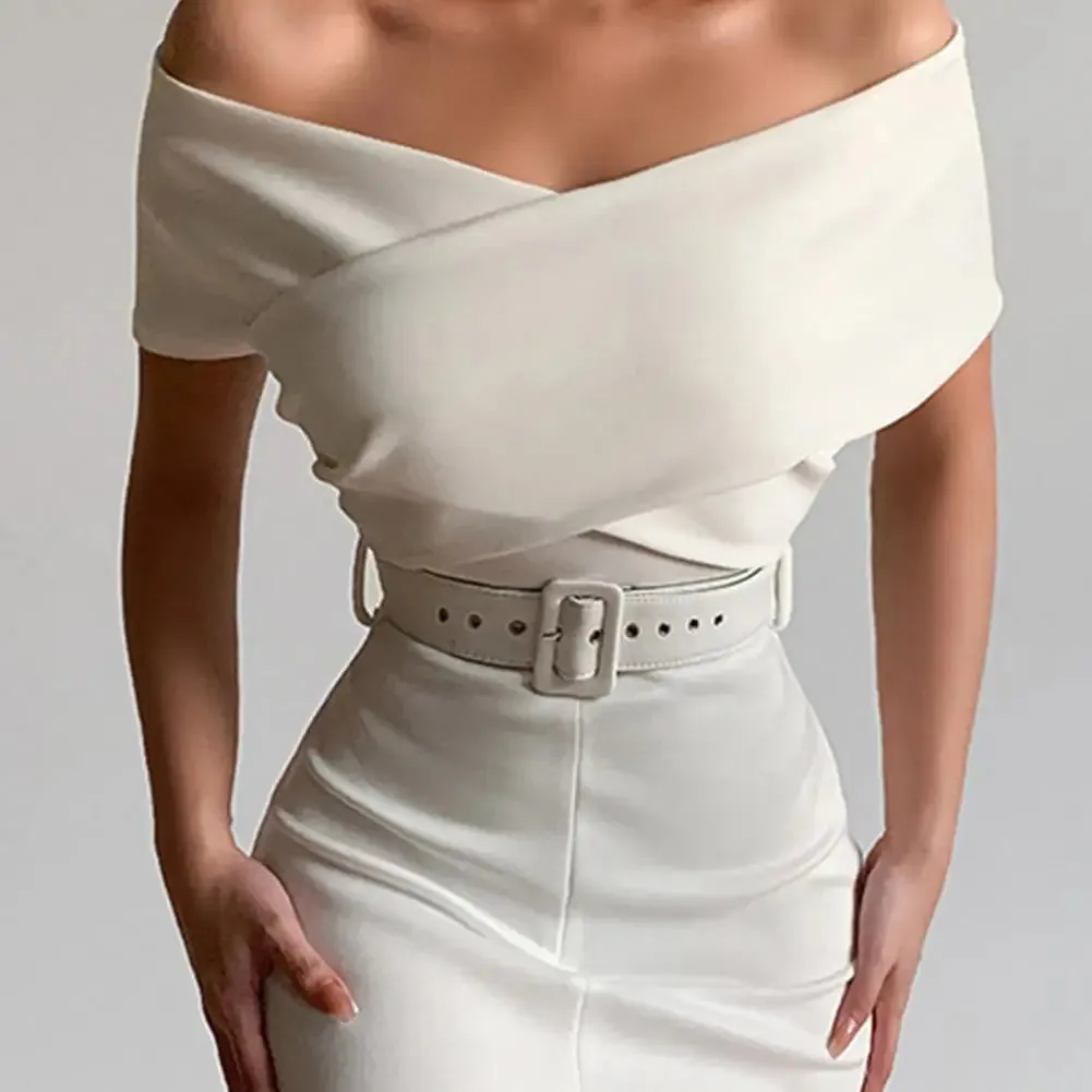 Elegant Off Shoulder Mid-Calf Dress