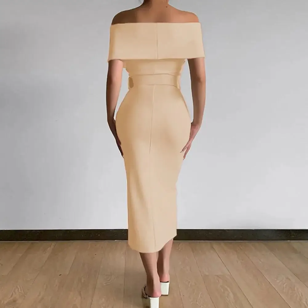 Elegant Off Shoulder Mid-Calf Dress