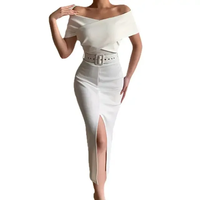 Elegant Off Shoulder Mid-Calf Dress