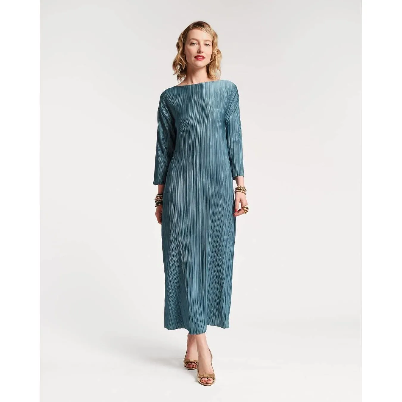 Frances Valentine Slinky Pleated Maxi Dress French Blue