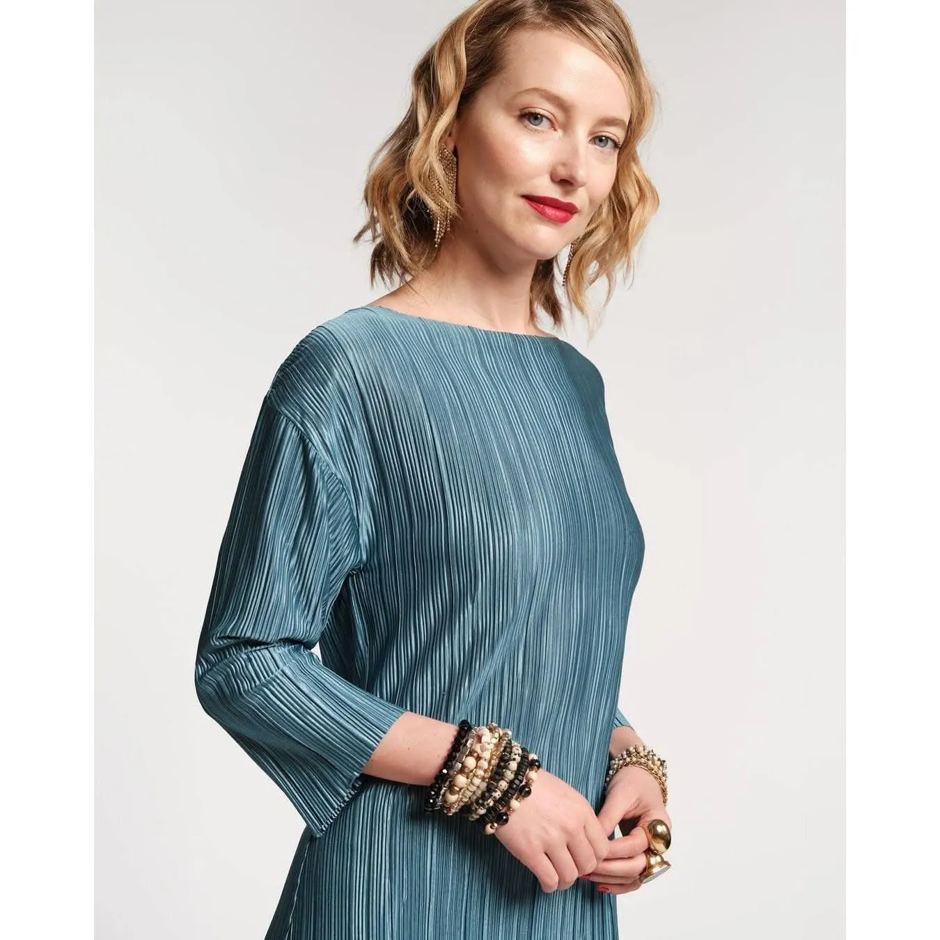 Frances Valentine Slinky Pleated Maxi Dress French Blue