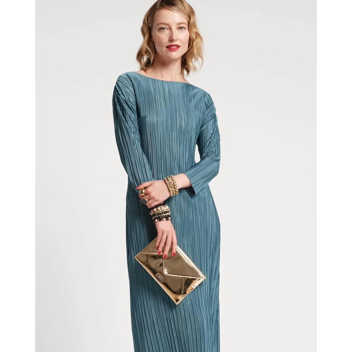 Frances Valentine Slinky Pleated Maxi Dress French Blue