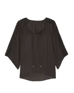 Frankie Kimono Sleeve Crepe Blouse | Black