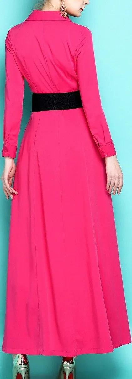 Fuchsia Belted Maxi Shirt Dress