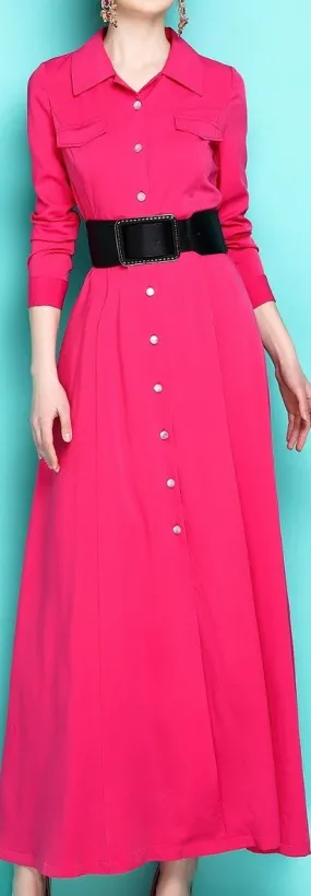 Fuchsia Belted Maxi Shirt Dress