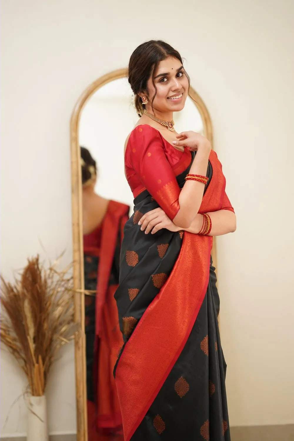 Fugacious Black Soft Silk Saree with Propinquity Blouse Piece