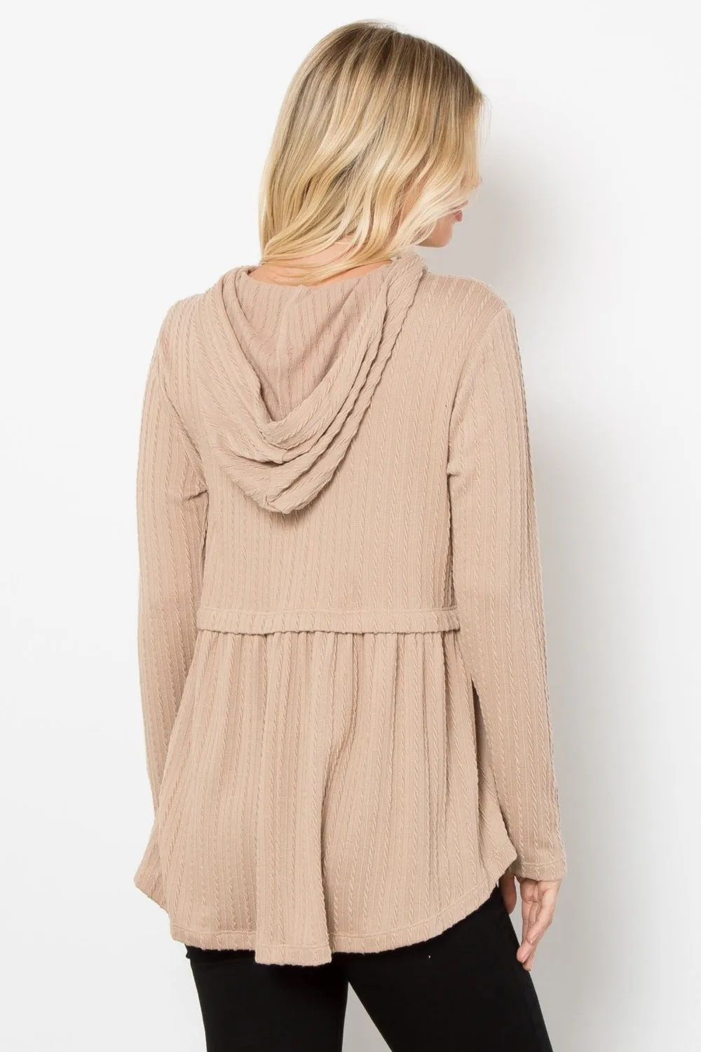 Full Size Long Sleeve Tan Cable Knit Hoodie