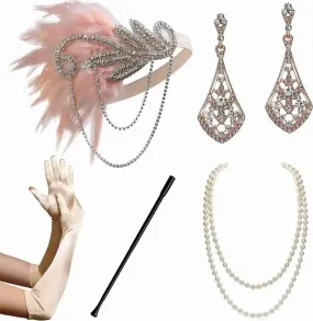 Great Gatsby 1920's Flapper Feather Costume Accessories 5pcs Set - Style 4