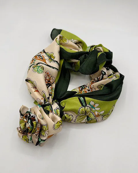 Green Floral Silky Bandana Scarf