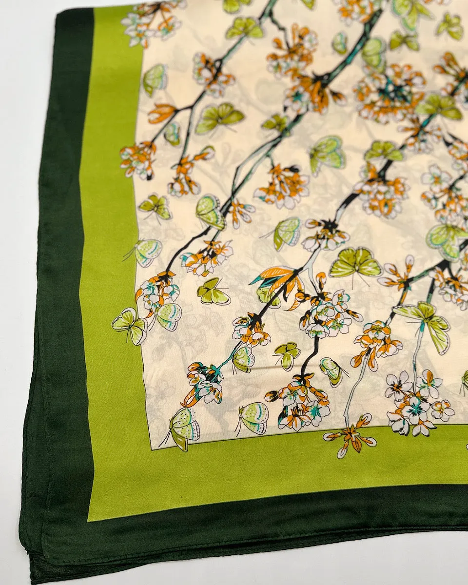 Green Floral Silky Bandana Scarf