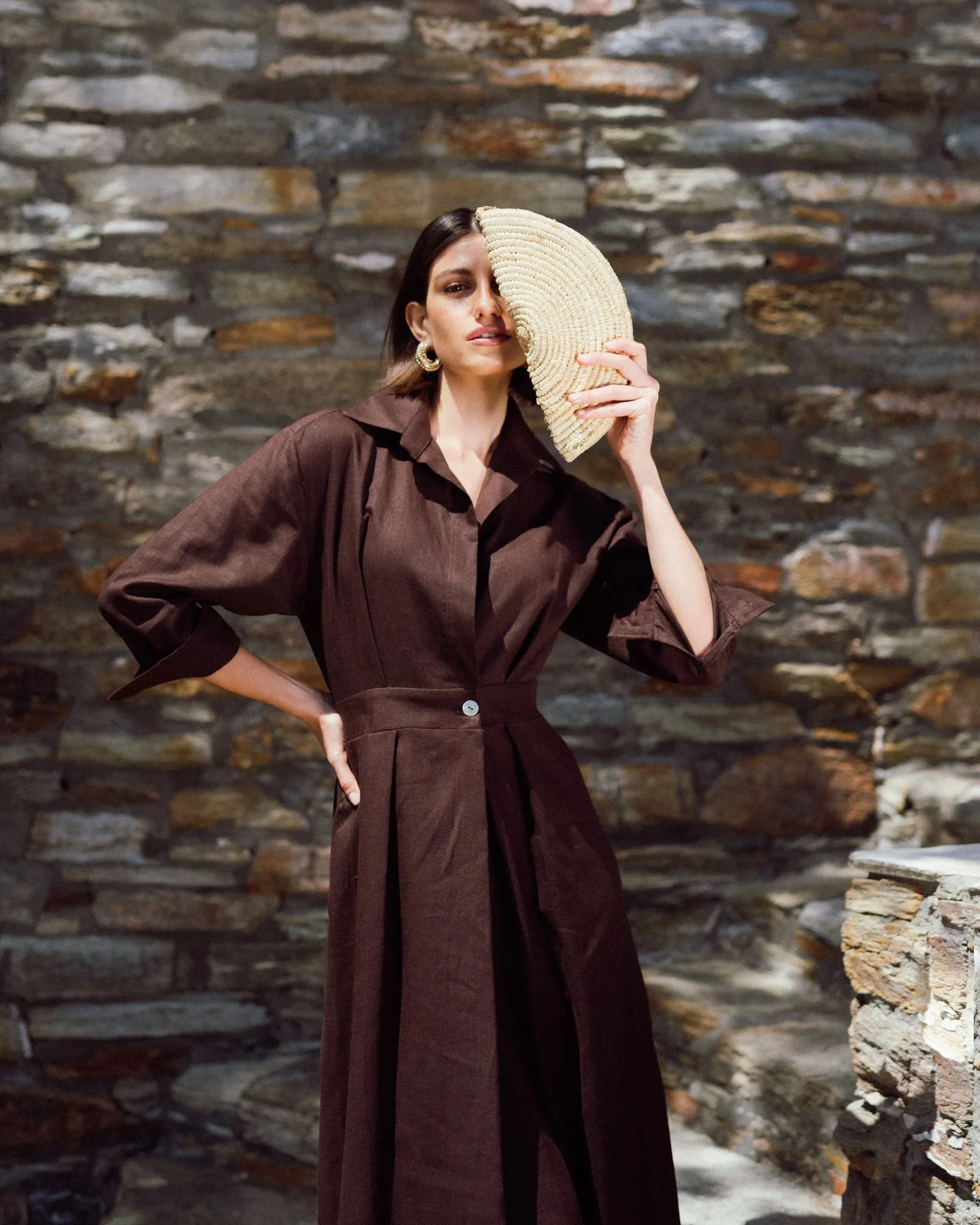 Halvar Linen Maxi Dress Brown Espresso