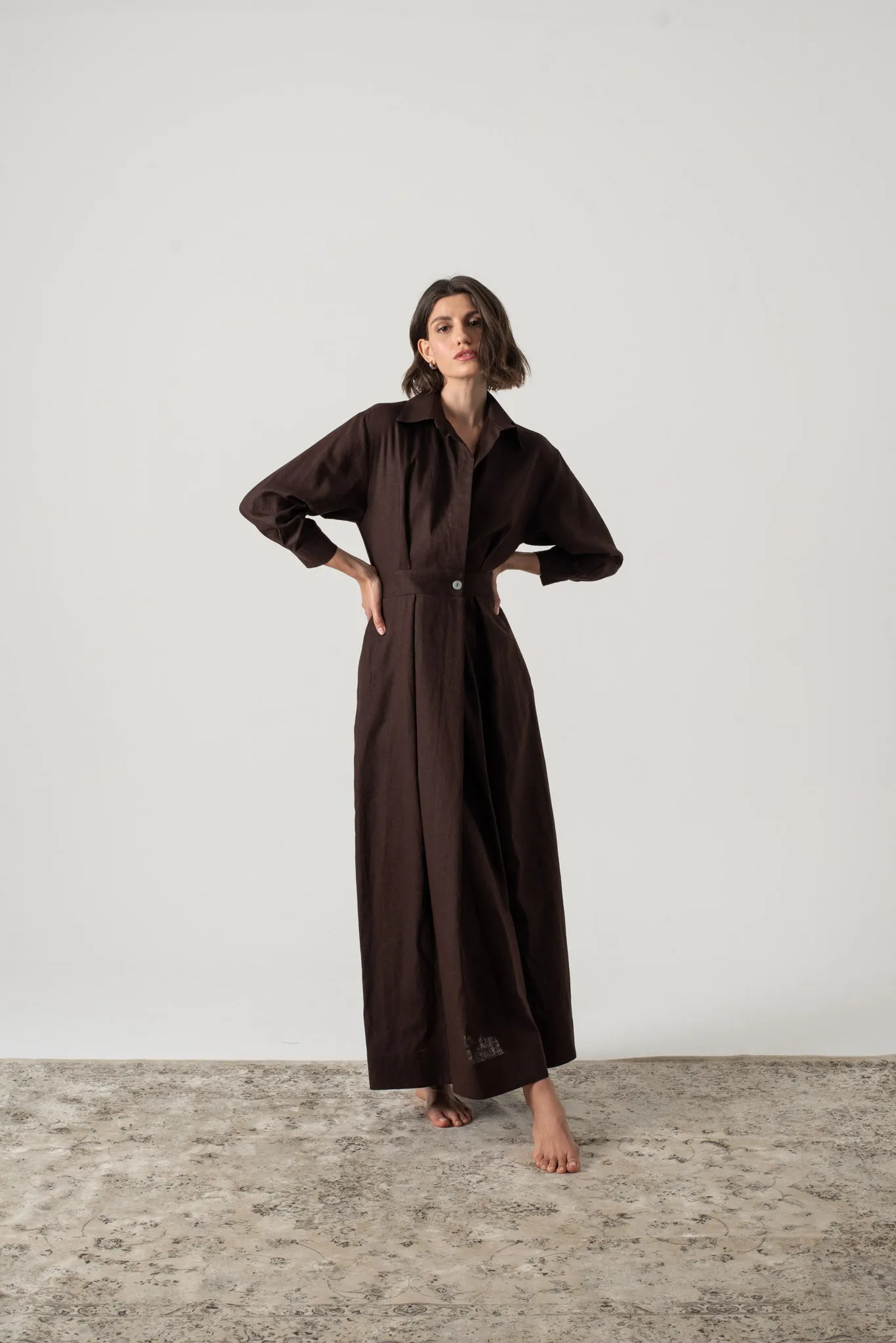 Halvar Linen Maxi Dress Brown Espresso