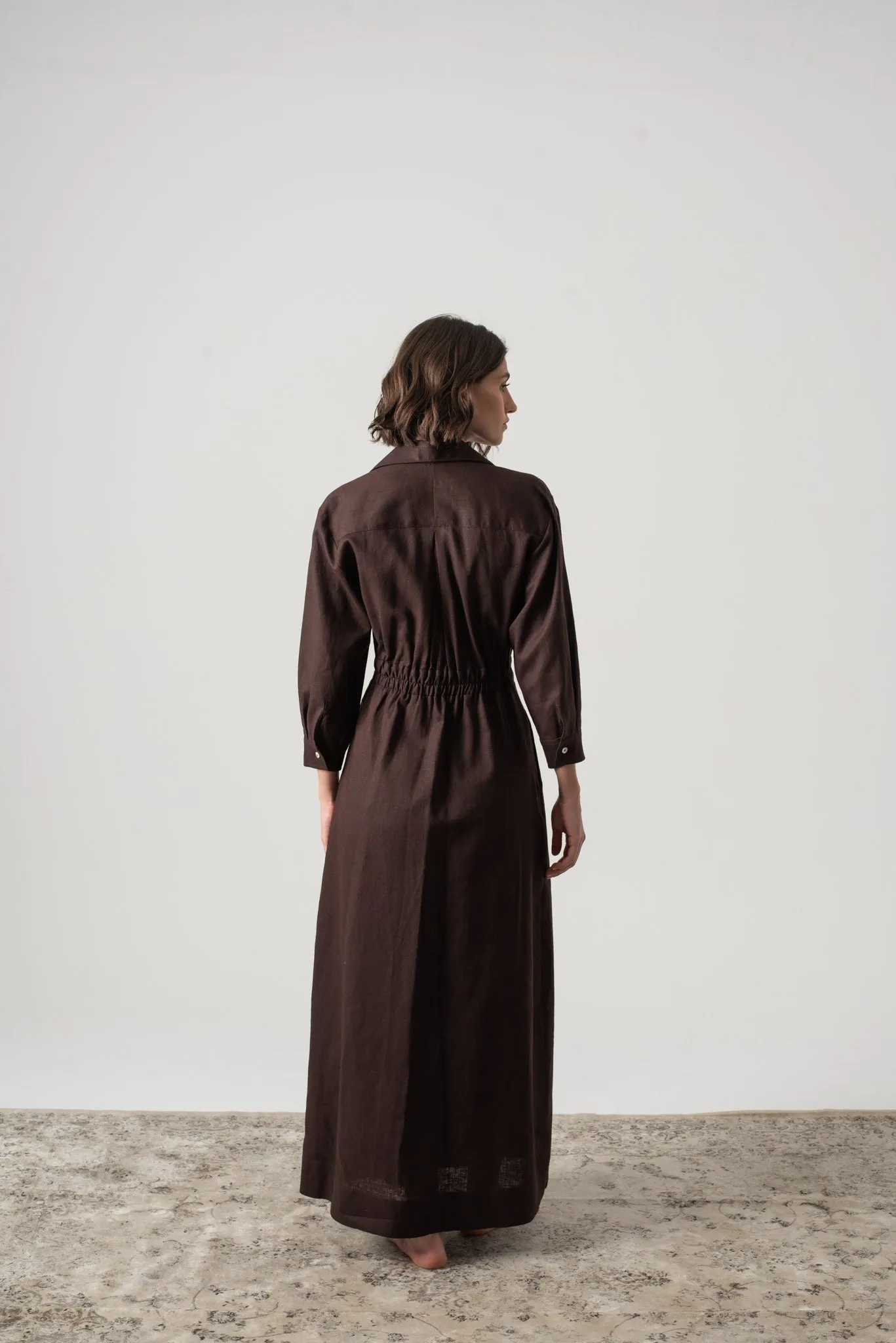 Halvar Linen Maxi Dress Brown Espresso