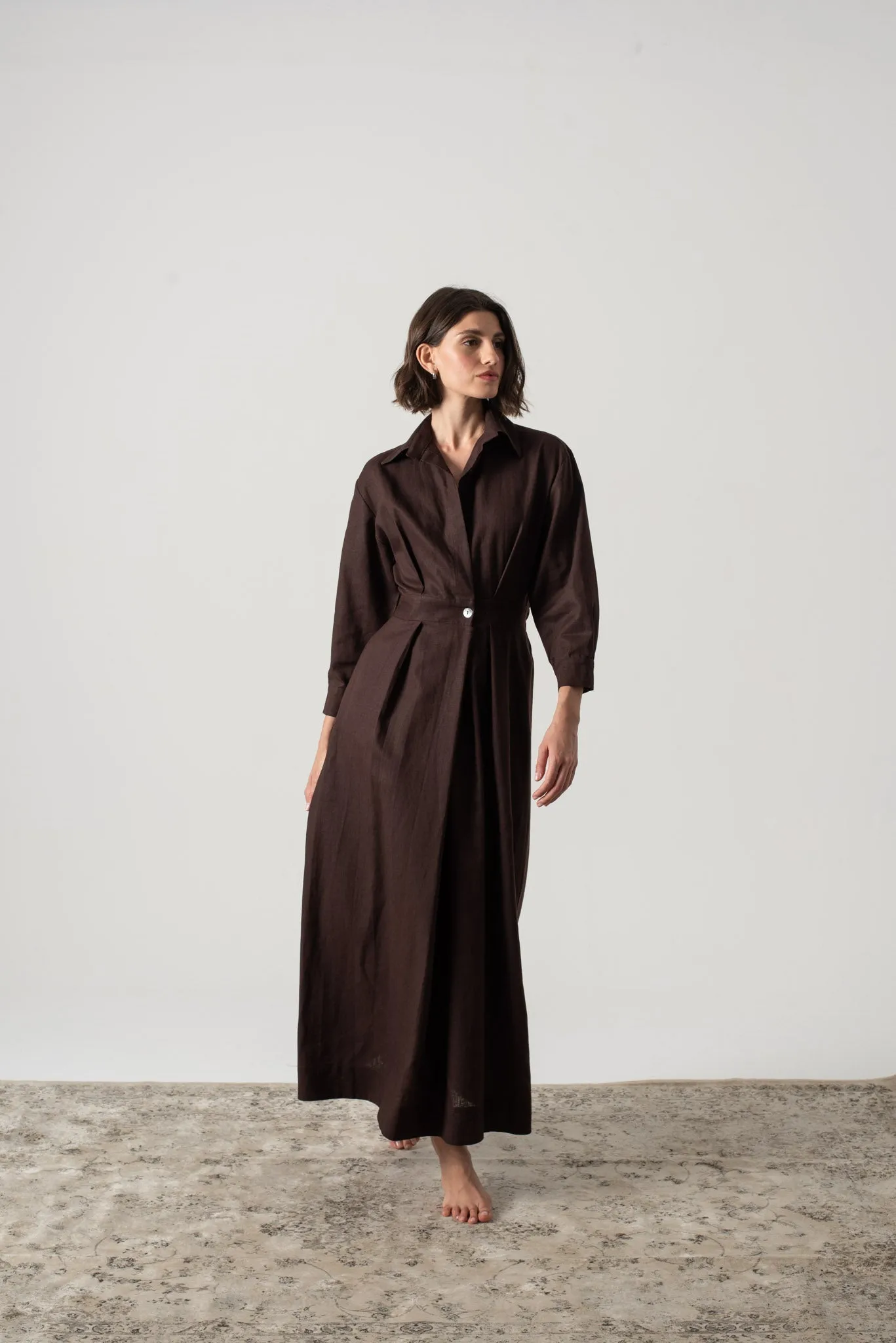 Halvar Linen Maxi Dress Brown Espresso