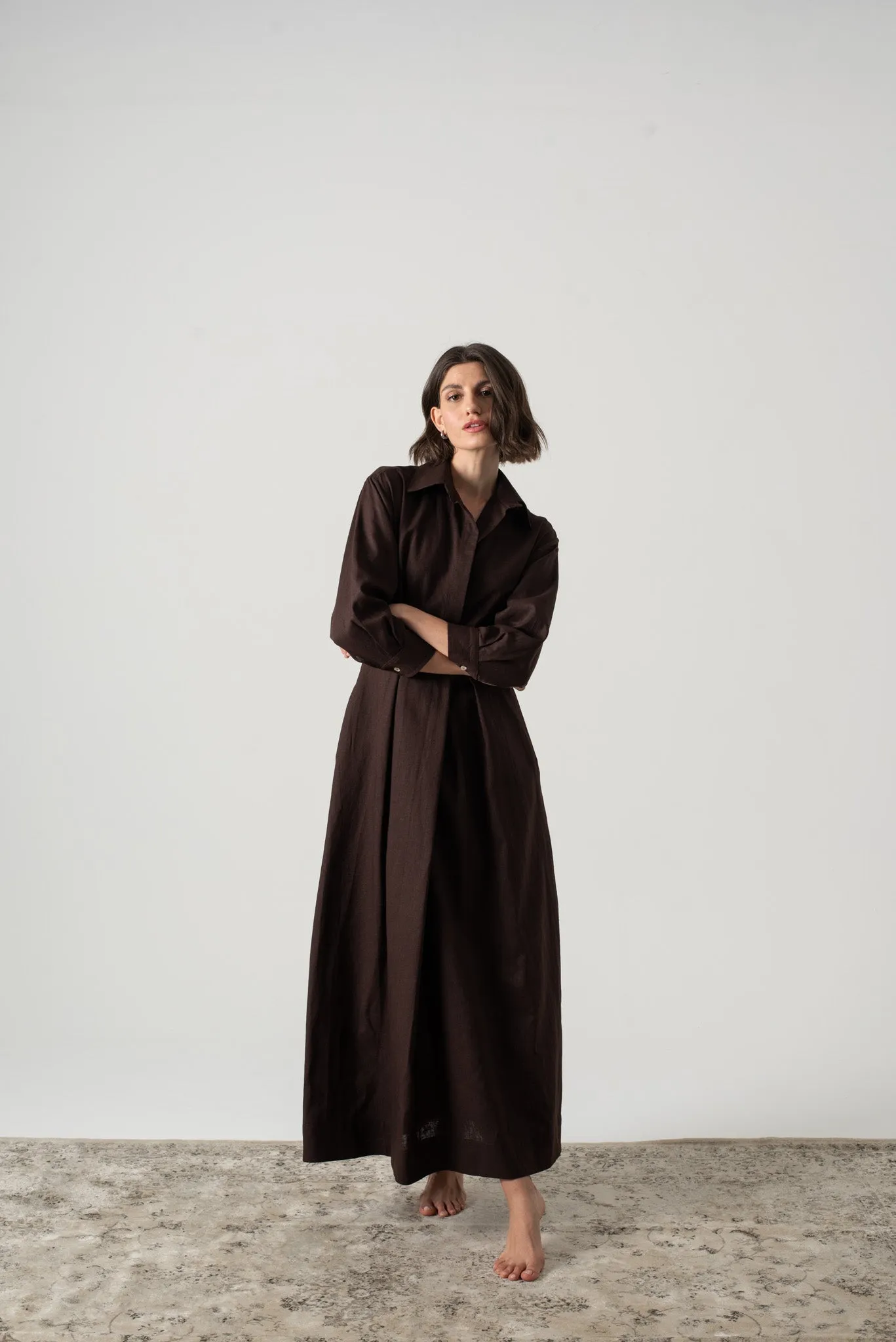 Halvar Linen Maxi Dress Brown Espresso