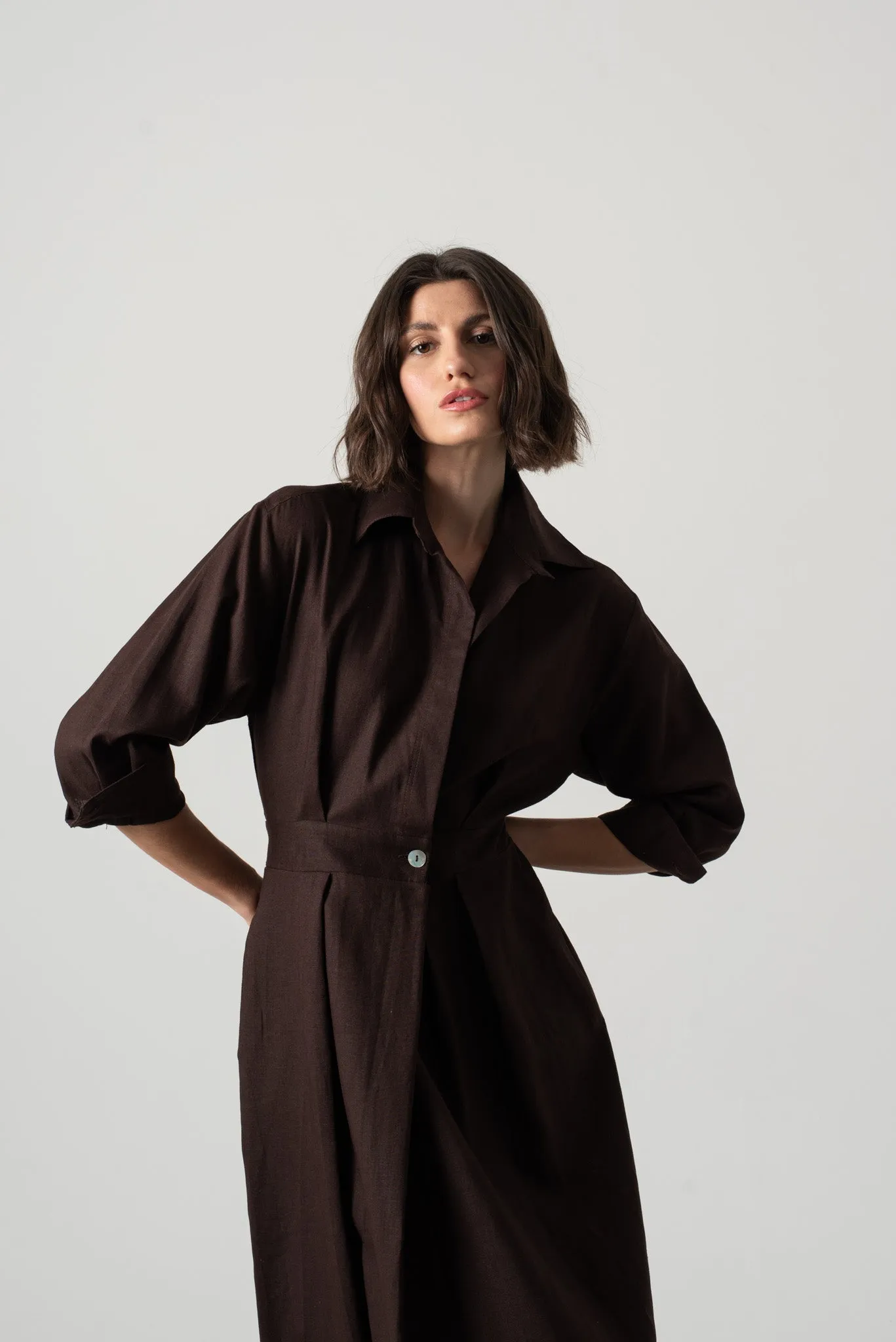 Halvar Linen Maxi Dress Brown Espresso