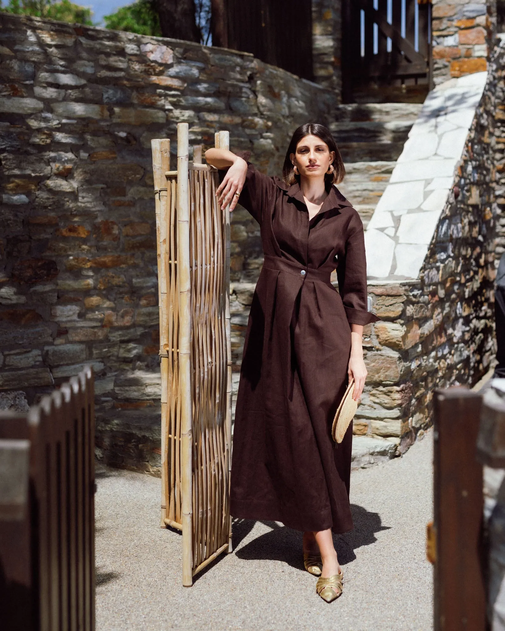 Halvar Linen Maxi Dress Brown Espresso