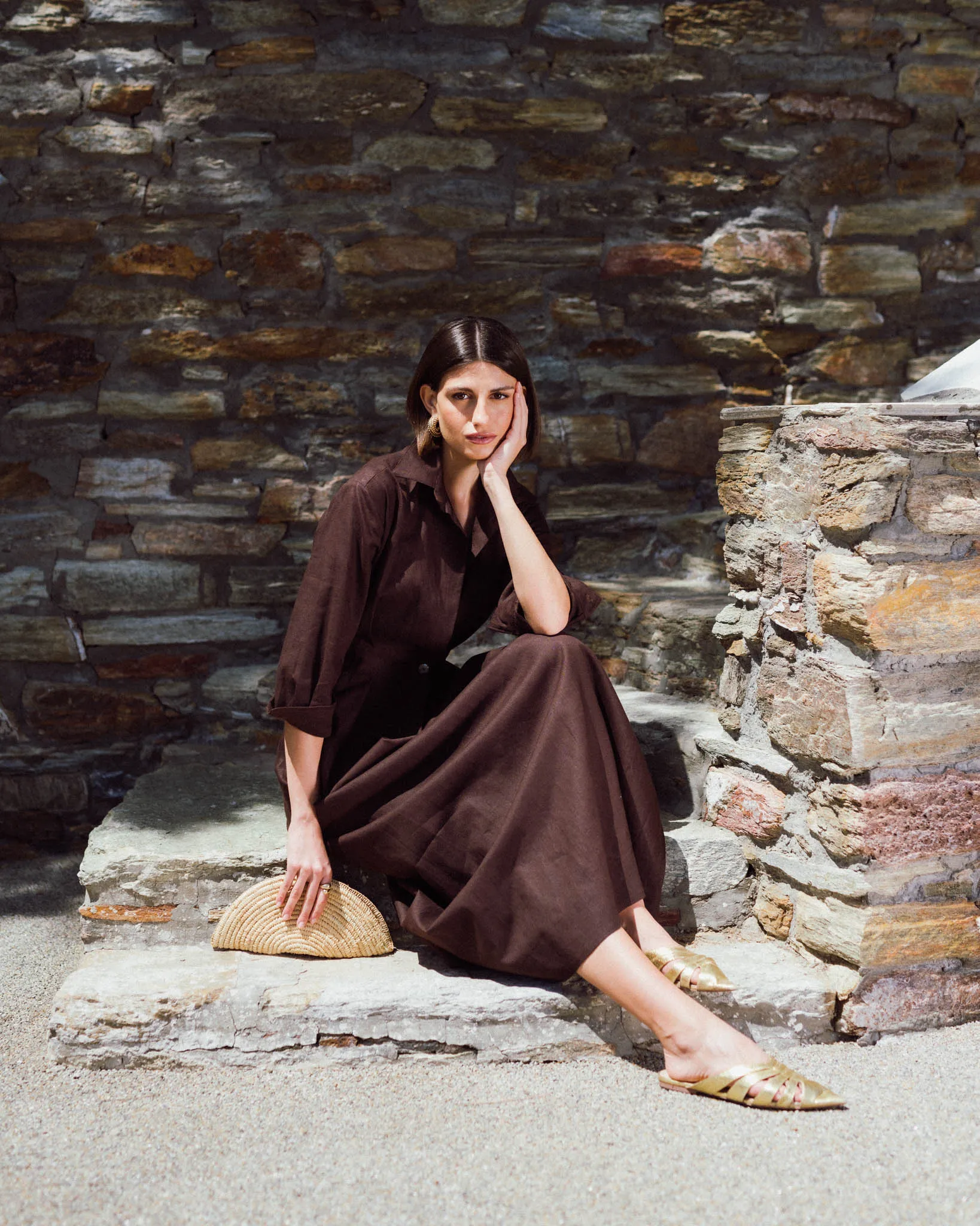 Halvar Linen Maxi Dress Brown Espresso