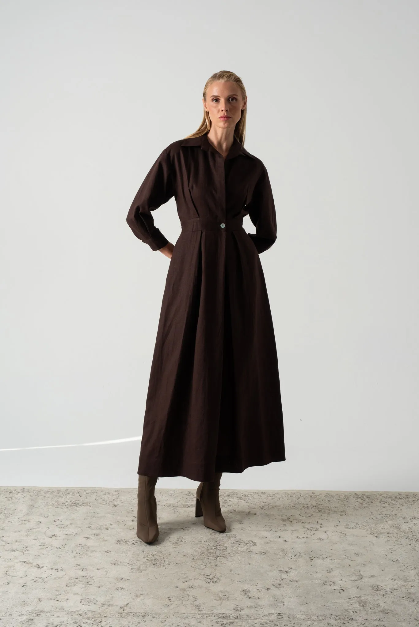 Halvar Linen Maxi Dress Brown Espresso