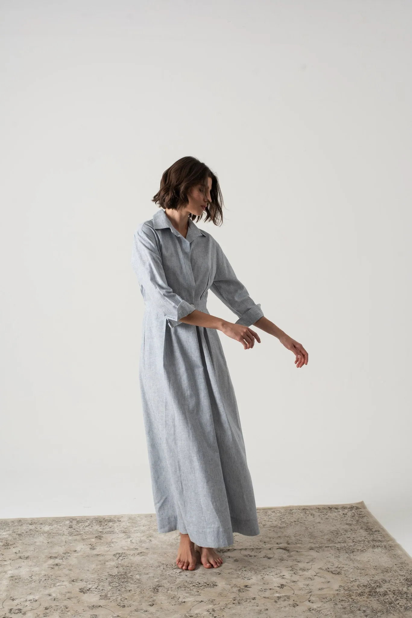 Halvar Linen Maxi Dress French Blue Stripe