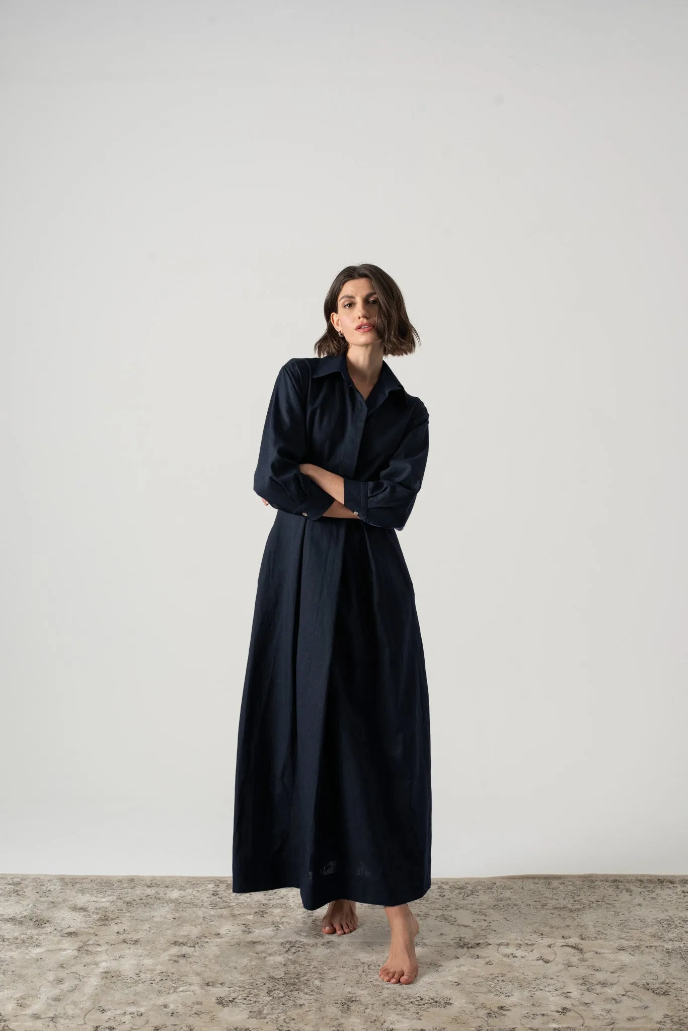 Halvar Linen Maxi Dress Navy