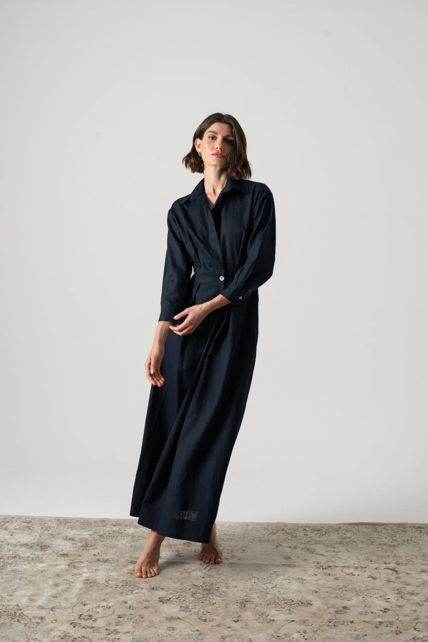 Halvar Linen Maxi Dress Navy