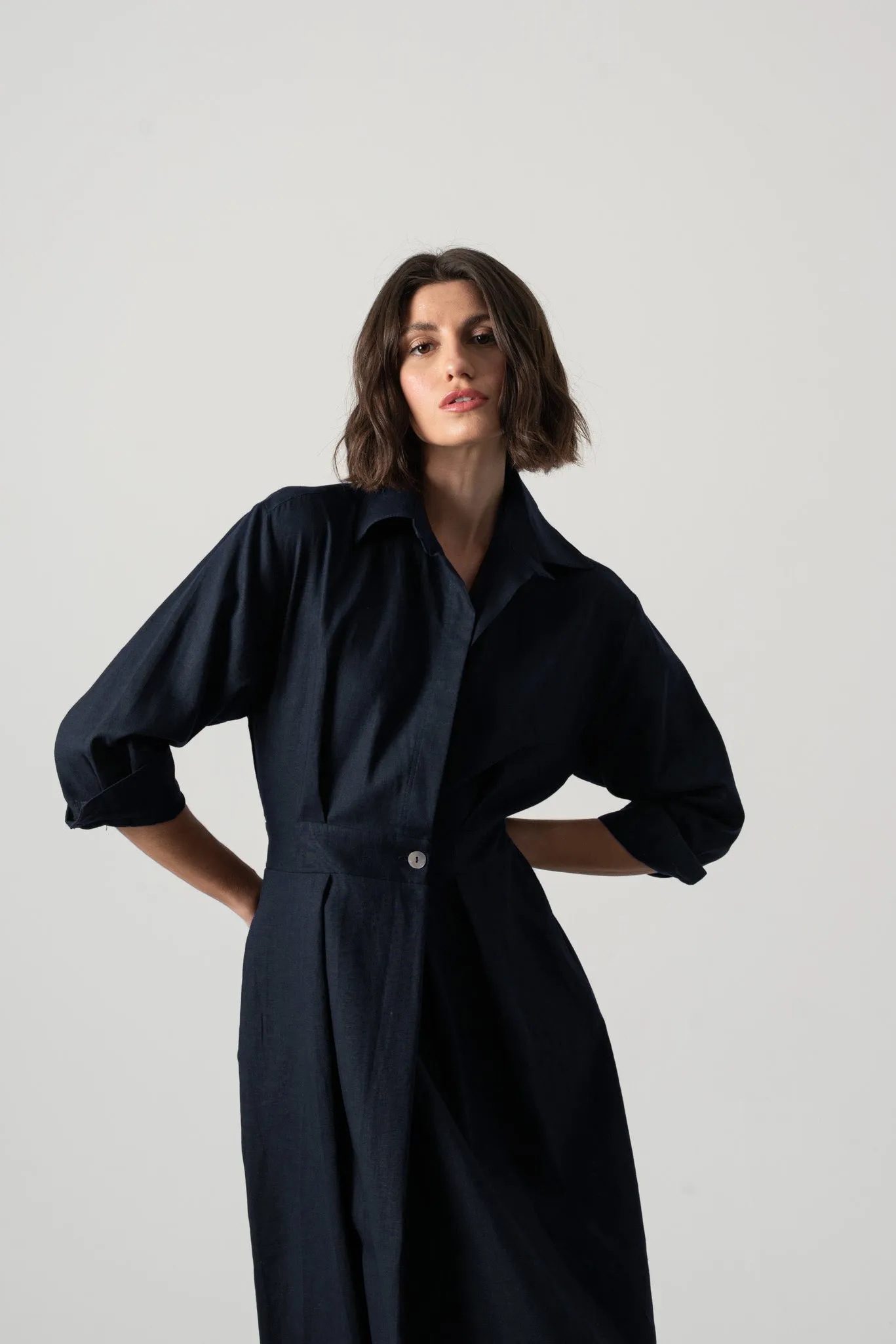 Halvar Linen Maxi Dress Navy