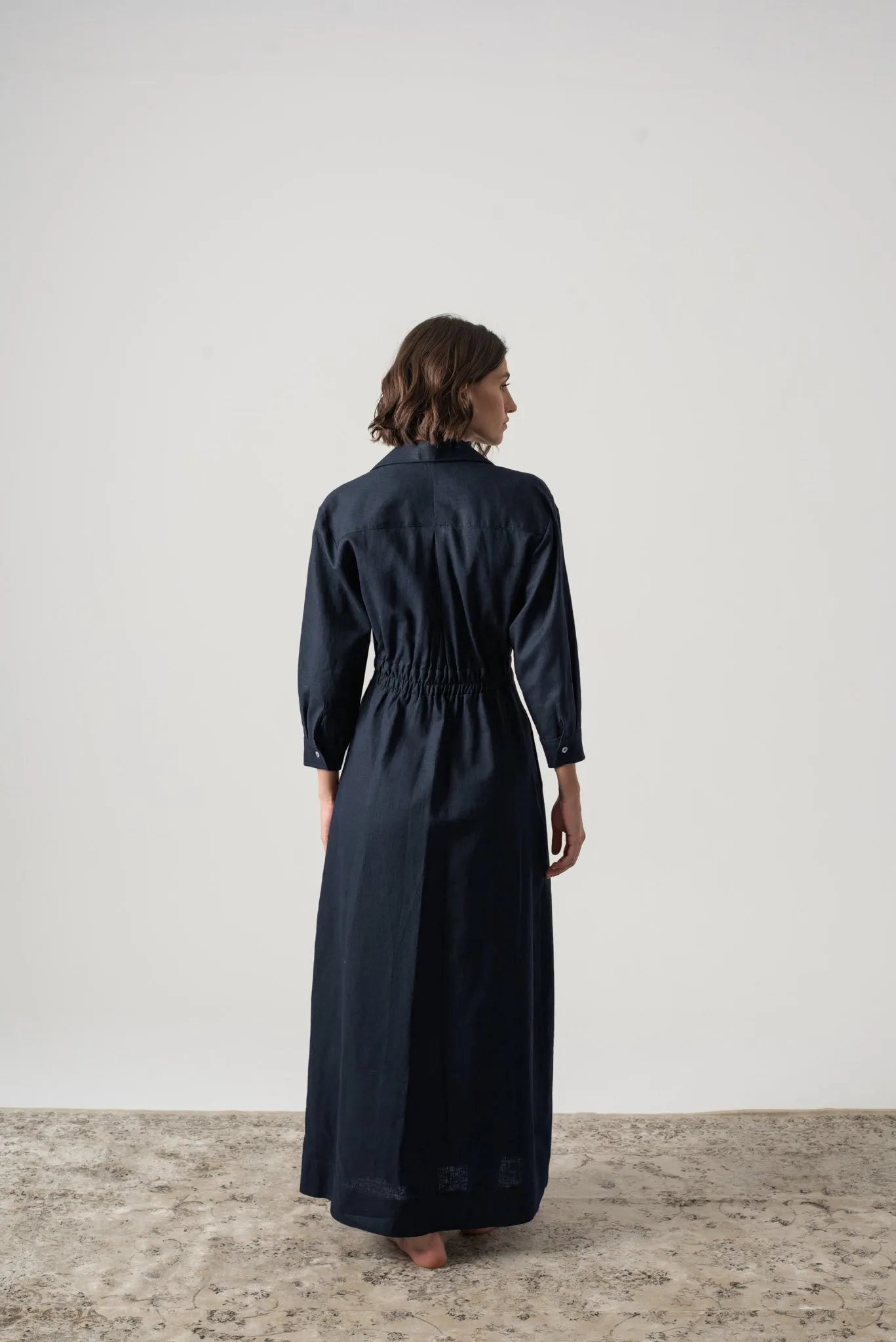 Halvar Linen Maxi Dress Navy