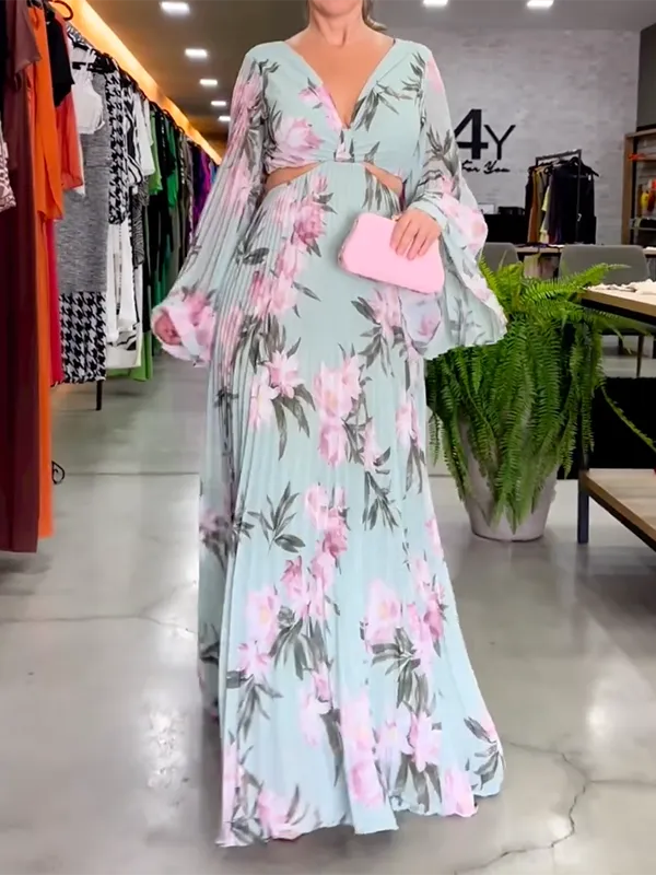 Heidi - V-neck pleated maxi dress